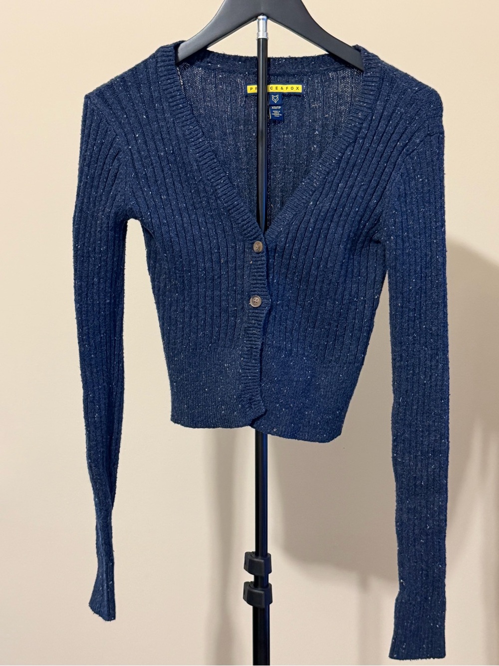 Prince & Fox Navy Ribbed V-Neck Button Cardigan